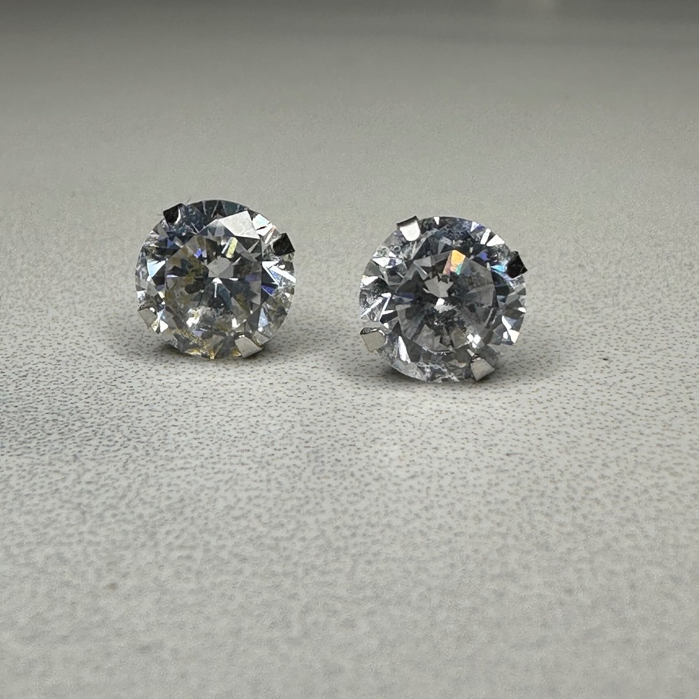 Sparkling‎ 14K White Gold Solitaire Diamond Stud Earrings AAA Cubic Zirconia 6mm